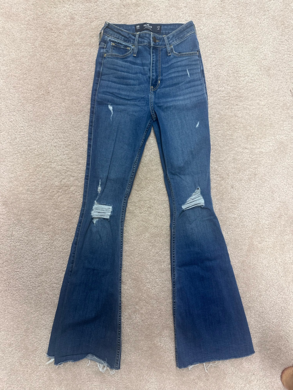 Hollister Women's Dark Blue Ripped Skinny-Fit Flare Jeans